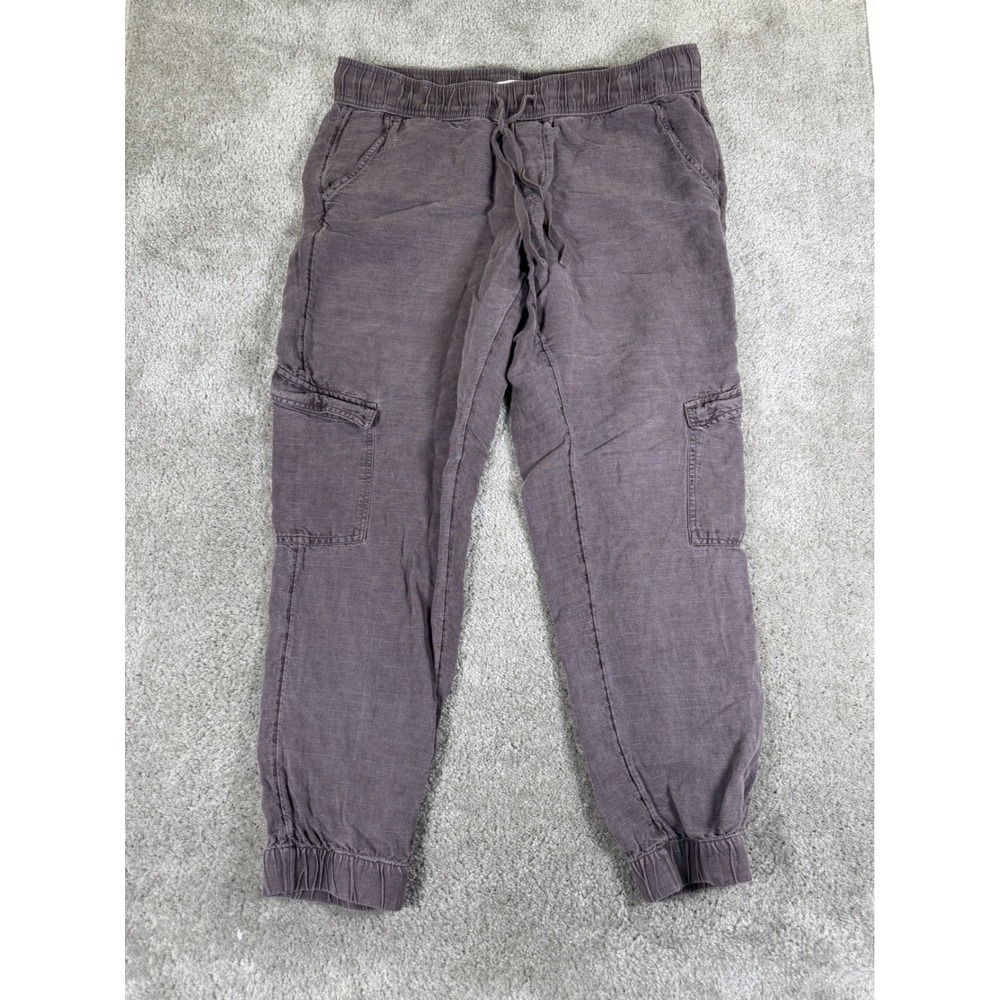 C&C California Womens Gray Linen Blend Cargo Jogger Pants Size L Drawstring